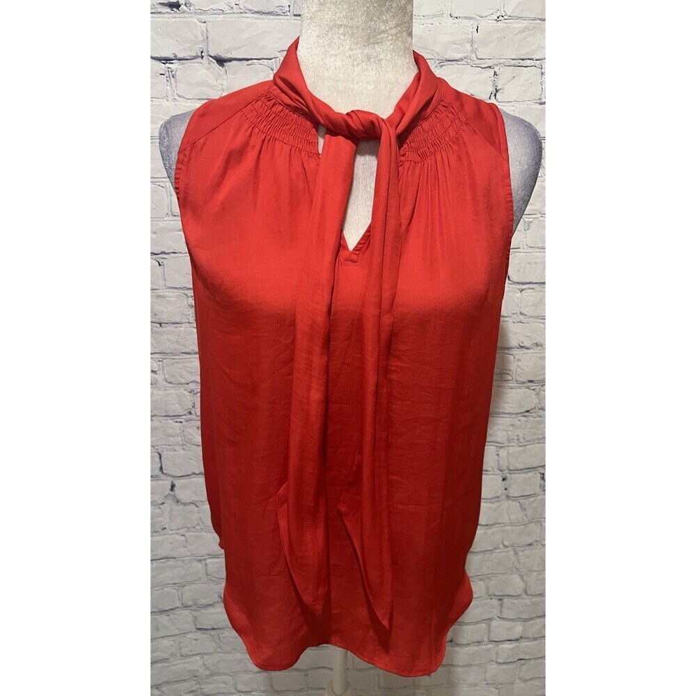 Ann Taylor Loft Orange Tie Neck Sleevless Blouse Size Small